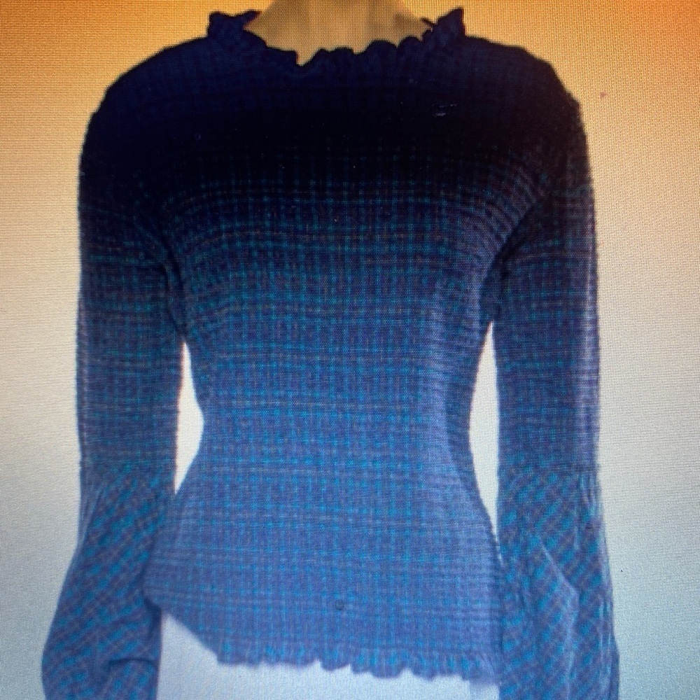 Petersyn Plaid Top Boho Bell Sleeve Hippie Casual Office Women XS